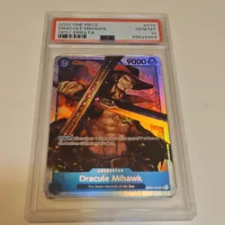 One Piece Dracule Mihawk Holo OP01-ERRATA OP01-070 PSA 10 Bandai 2022 - Image 1
