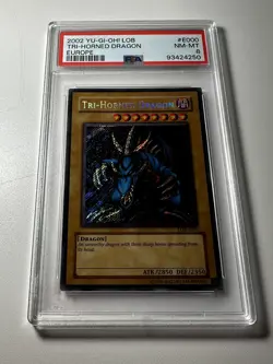 Tri-Horned Dragon (LOB-E000) Secret Rare, Unlimited Yugioh! PSA 8 - Image 1