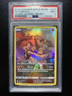 2019 POKEMON SUN & MOON COSMIC ECLIPSE SECRET #237 FULL ART/TORKOAL PSA 9 - Image 1