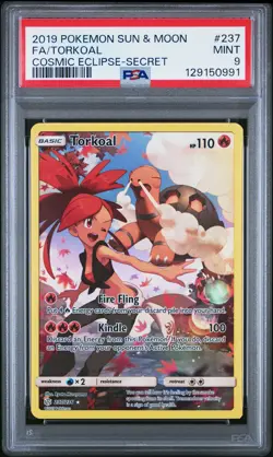 2019 POKEMON SUN & MOON COSMIC ECLIPSE SECRET #237 FULL ART/TORKOAL PSA 9 - Image 1