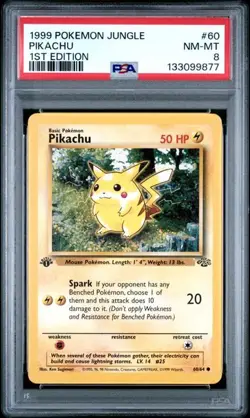 PSA 8 NM-MT Pikachu 1st Edition Jungle 1999 WOTC Vintage Pokemon 60/64 - Image 1