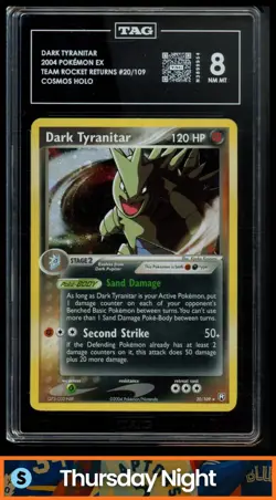 2004 POKEMON EX TEAM ROCKET RETURNS #20/109 DARK TYRANITAR COSMOS HOLO TAG 8 - Image 1