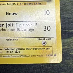 Pokemon Pikachu Card 58/102 Yellow Cheeks Base Set (MP) - Image 5