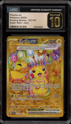 Pokemon Pikachu ex Surging Sparks Hyper Rare #247 CGC 10 Pristine - Image 1