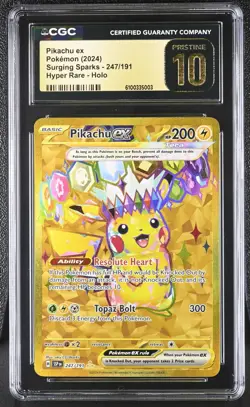 CGC 10 PRISTINE Pikachu EX 247/191 Pokemon Surging Sparks 2024 English - Image 1