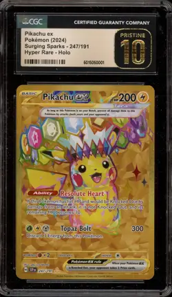 Pokemon Pikachu ex Surging Sparks Hyper Rare #247 CGC 10 Pristine - Image 1