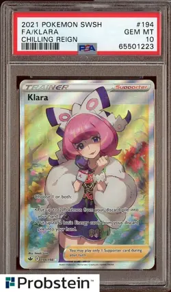 2021 Pokemon Sword & SHield Chilling Reign #194 Full Art Klara PSA 10 - Image 1