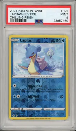 2021 Pokemon Chilling Reign Lapras Reverse Foil Holo #029 PSA 9 - Image 1