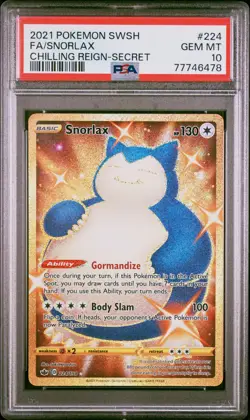 77746478 Snorlax 2021 Pokemon Sword & Shield Chilling Reign #224/198 PSA 10 - Image 1