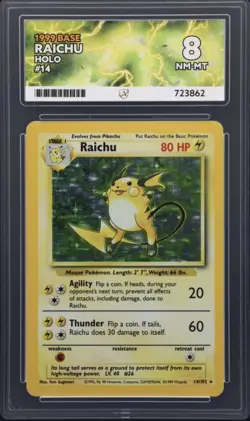 Raichu Holo Base Set 14/102 ACE GRADED 8 NM-MT Pokemon Card - Image 1