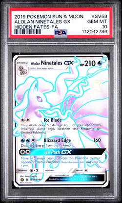 2019 POKEMON SUN & MOON HIDDEN FATES #SV53 FULL ART/ALOLAN NINETALES GX PSA 10 - Image 1