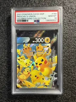 2021 Pokemon SWSH BSP #140 Pikachu V-Union Celebrations Collection PSA 10 - Image 1