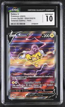 CGC GEM MINT 10 Pokemon Raikou V GG41/GG70 Crown Zenith: Galarian Gallery Holo - Image 1