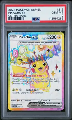 2024 POKEMON SSP EN-SURGING SPARKS ULTRA RARE #219 PIKACHU EX PSA 10 - Image 1