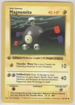 Pokemon Magnemite 1st edition base set 53/102 Raw NM MT WOTC Rare Vintage 1999 - Image 1