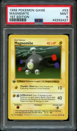 1999 Pokemon 1st Edition Shadowless Magnemite Base Set 53/102 - PSA 9 Mint WOTC - Image 1