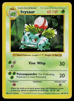 Pokemon Base Set Shadowless 30/102 Ivysaur Pokemon Card - Image 1