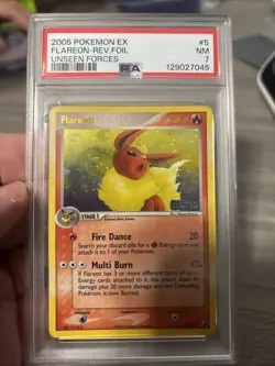 2005 Pokemon EX Flareon Rev.Foil #5 Unseen Forces PSA 7 Low Pop & New Cert - Image 1