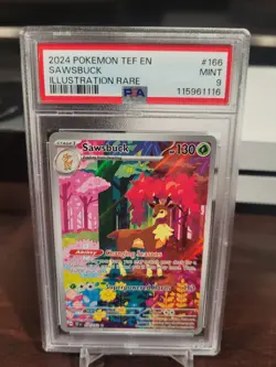 2024 POKEMON TEF EN-TEMPORAL FORCES ILLUSTRATION RARE #166 SAWSBUCK PSA 9 - Image 1