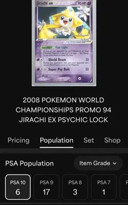 Jirachi ex 2008 Psychic Lock PSA 10 Wld Chmp POP 6 Crystal Guardians Pokemon - Image 3