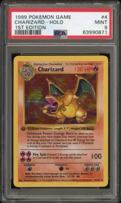 1999 Pokemon 1st Edition Base Set Charizard Holo PSA 9 4/102 THICK STAMP! - Image 4