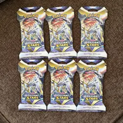 Brilliant Stars Sleeved Booster Pack Art Set (x6 SEALED Packs) Pokemon 2022 - Image 1