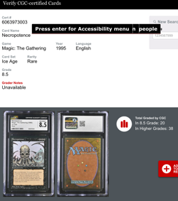 1995 MTG Magic the Gathering - Necropotence - Ice Age Rare CGC 8.5 - Image 3