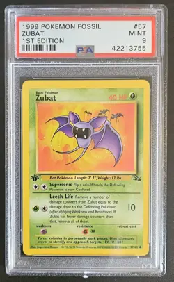 Zubat 57/62 1999 Pokemon Fossil First 1st Edition Zubat 57 PSA 9 Mint - Image 1