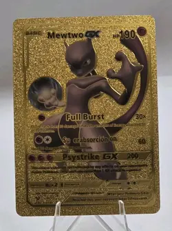 Pokemon Mewtwo GX 190hp Gold Foil Fan Art Collector Card TCG - Image 1