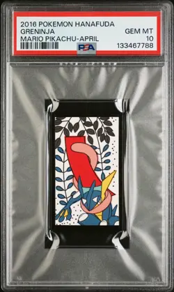 2016 POKEMON HANAFUDA MARIO PIKACHU APRIL GRENINJA PSA 10 - Image 1