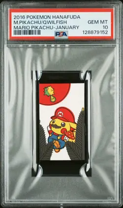 2016 POKEMON HANAFUDA MARIO PIKACHU JANUARY MARIO PIKACHU/QWILFISH PSA 10 - Image 1