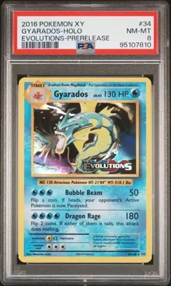 2016 POKEMON XY EVOLUTIONS #34 GYARADOS-HOLO EVOLUTIONS-PRERELEASE PSA 8 NM-MT - Image 1