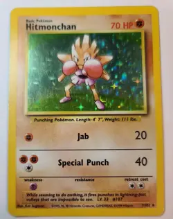 VTG Pokemon 1999 Base Set - RARE HOLO/Foil - Hitmonchan (07/102) LP/MP (#23) - Image 1