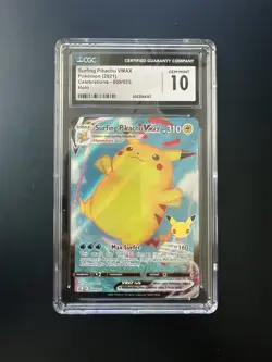 2021 Pokemon Celebrations Surfing Pikachu VMAX FULL ART 009/025 CGC 10 GEM MINT - Image 1