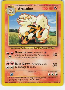 Arcanine 023/102 Base Set Uncommon Normal MP Pokemon - Image 1