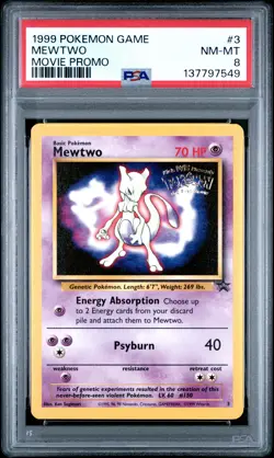 1999 POKEMON GAME MOVIE PROMO #3 MEWTWO PSA 8 - Image 1