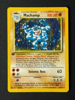 Pokemon Cards Machamp 8/102 Holo Base Set Rare MP - Image 1