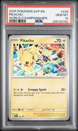 2025 POKEMON SVP EN-SV PROMO WORLD CHAMPIONSHIPS #225 PIKACHU PSA 10 - Image 1