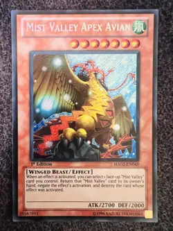 Yugioh Mist Valley Apex Avian HA02-EN049 Secret Rare 1st Edition NM - Image 1