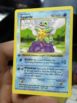 1st Edition Squirtle 63/102 Base Set SHADOWLESS 1999 Pokemon Card TCG - Image 4