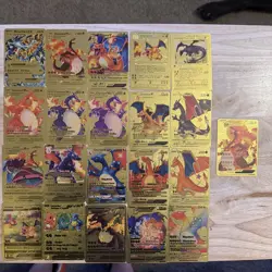 Pokemon Mega Charizard Lot Of 21 Gold Foil Fan Art Cards. Including Special Rare - Image 1