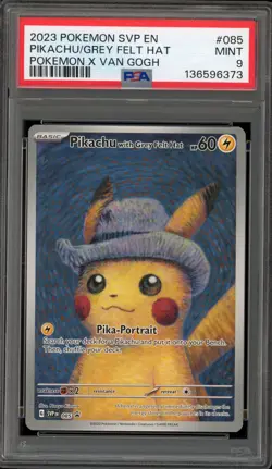 Pokemon Pikachu with Grey Felt Hat Van Gogh Full Art Promo SVP EN 085 PSA 9 Mint - Image 1