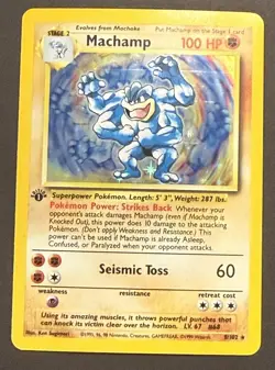 Pokemon TCG Base Set Machamp 8/102 1st Edition Holo Rare 100 HP Card English - Image 1