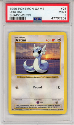 1999 POKEMON GAME DRATINI SHADOWLESS - PSA 9 - #26 26/102 GENEUINE - Image 1
