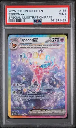 2025 POKEMON PRE EN-PRISMATIC EVOLUTIONS #155 ESPEON EX PSA 9 FAST SHIPPING - Image 1