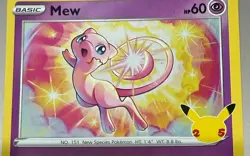 POKEMON TCG MEW 011/025 25TH CELEBRATIONS RARE HOLO NM/M FROM PACK TO SLEEVE - Image 2