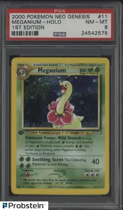 2000 Pokemon Neo Genesis 1st Edition #11 Meganium Holo PSA 8 NM-MT - Image 1
