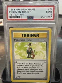 Pokemon TCG Trainer Pokemon Trader Base Set 1st Edition Shadowless PSA 9 Mint - Image 1