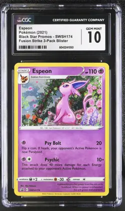 Pokemon Espeon SWSH174 CGC Gem Mint 10 Fusion Strike 3-pack Blister Promo Pop 17 - Image 1