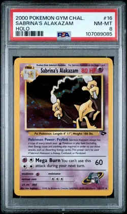 2000 POKEMON GYM CHALLENGE #16 SABRINA'S ALAKAZAM HOLO PSA 8 NM-MT - Image 1